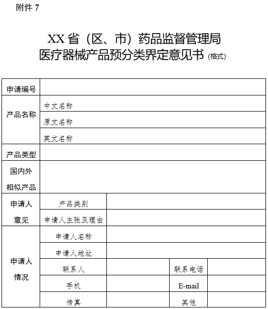 XX?。▍^(qū)、市）藥品監(jiān)督管理局醫(yī)療器械產(chǎn)品預(yù)分類(lèi)界定意見(jiàn)書(shū)（格式）（2024年第59號(hào)）(圖1)